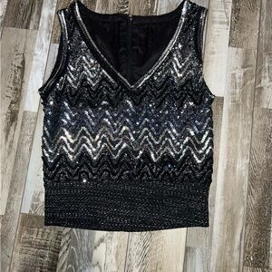 Jordan Lee Black and Silver Sequin Tank Top/Vest
